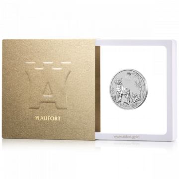 31,1 gramman (1 oz) Australian Lunar 2022 (tiikeri) hopeakolikko lahjapakkauksessa